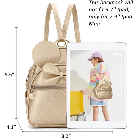 Bowknot Polka Dot Mini Backpack And Convertible Shoulder Bag Purse for Women - Picture 2 of 7